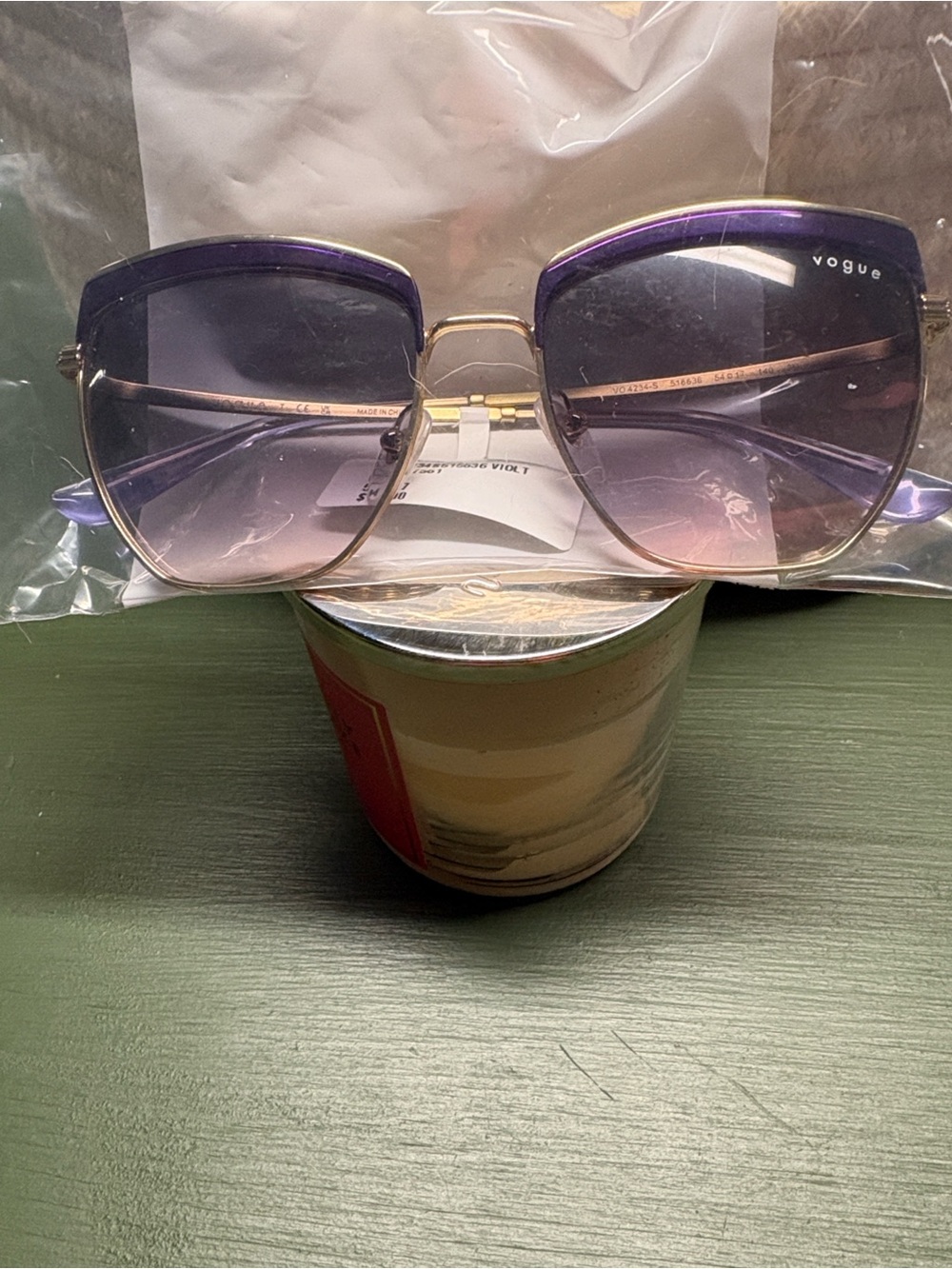 Vogue Gold Frame Sunglasses with Purple Gradient Lenses